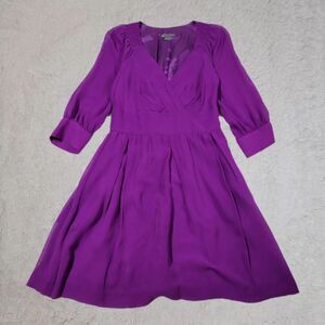 A/X Armani Exchange Sz 2 Purple 100% Silk Above Knee Chiffon Wrap Lined Dress